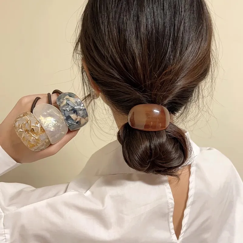 

Korean Acetate Oval Semicircle Buckle Hair Rope For Women Vintage Elastic Ponytail Holder Scrunchies Hair Accessories Headwear