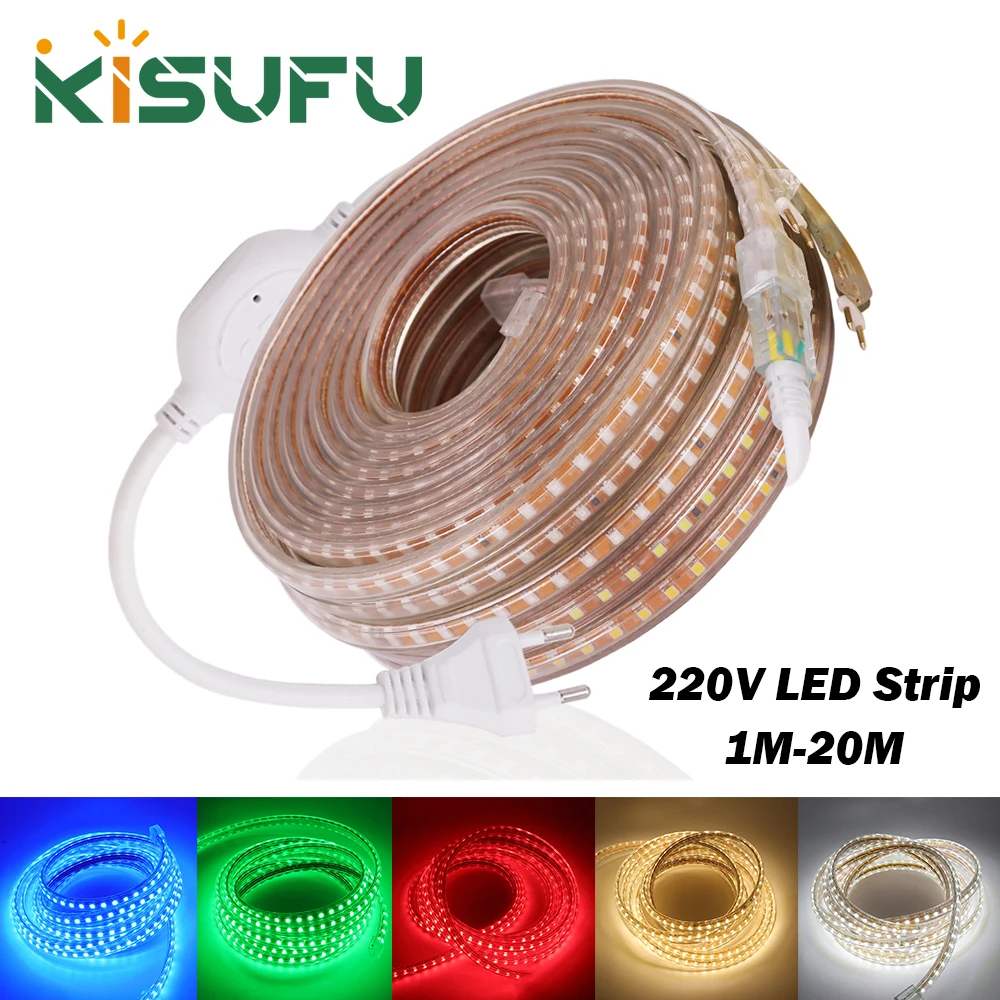 

Светодиодная лента 220 В с вилкой европейского стандарта, водонепроницаемая, 2835, 120 светодиодов/м, синяя, красная, теплая, белая, зеленая, гибкая светодиодная лампа для домашнего рождественского декора