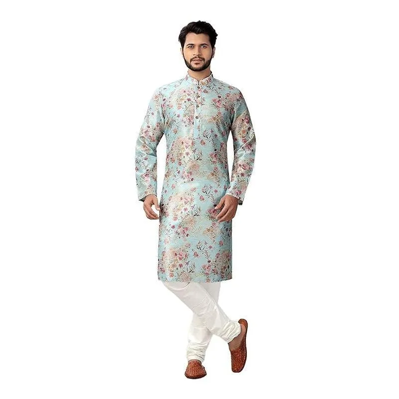 Jubah Abaya Islami Kasual Mewah Gaya Nasional Motif Etnik Kerah Tegak Kemeja Panjang Sedang untuk Pria Muslim Kurta
