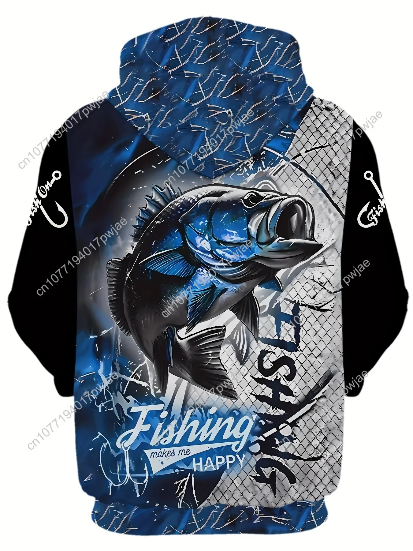 Moletom masculino com capuz com estampa gráfica de peixe 3D vibrante – macio, respirável e confortável – perfeito para primavera, outono e inverno