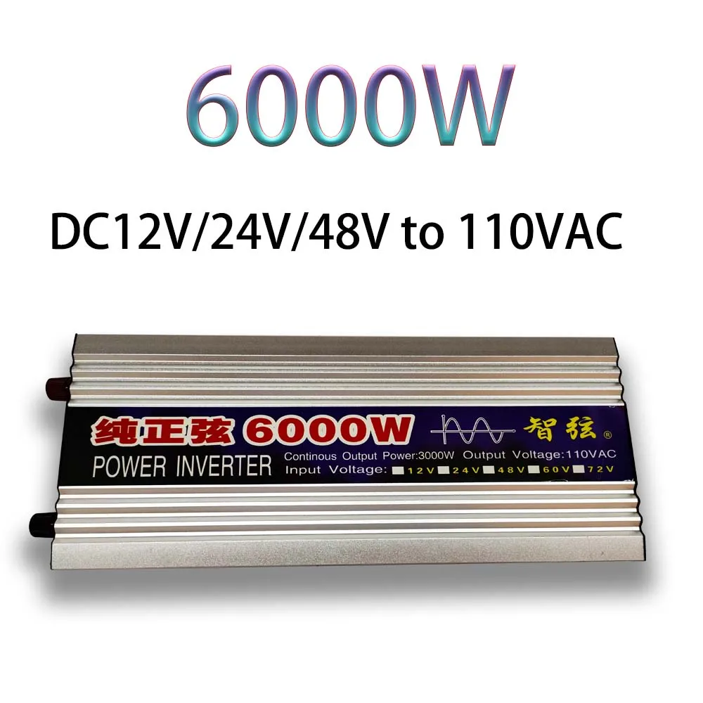 

6000W Pure Sine Wave Inverter DC 12V 24V 48V AC Output 110V 120V Universal Socket Converter and Inverters