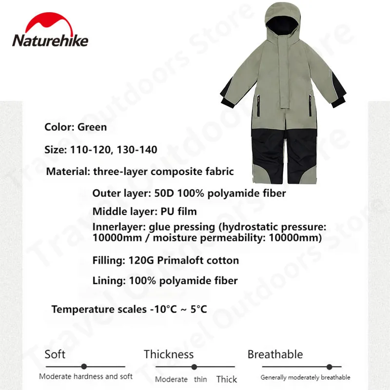 Naturehike -10℃ ~ 5℃ Winter Training Suit Outdoor Cold Proof One Piece Ski Suit Boys /Girls Children Snow Sportswear Jacket