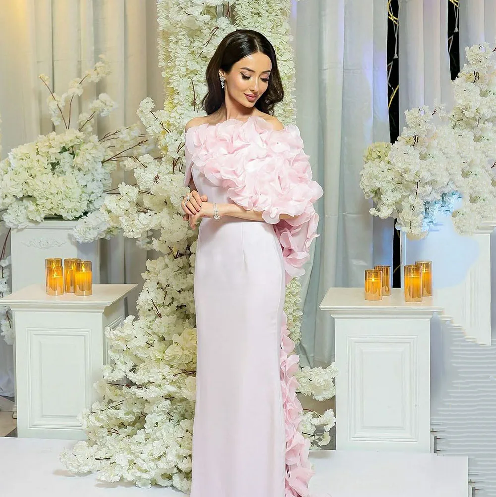 Msikoods Elegant Wedding Party Dress Women\'s Evening Dress Flower Birdesmaid Dress Crepe Birthday Dress Celebrity Formal Gown