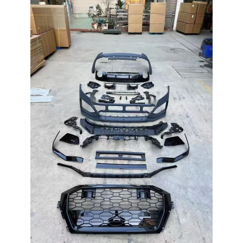 

High Performance Car Modified Parts Body Kit Front Bumper Grille Diffuser With Exhaust Pipe Compatible With 2020-2023 Q8 RSQ6 RS