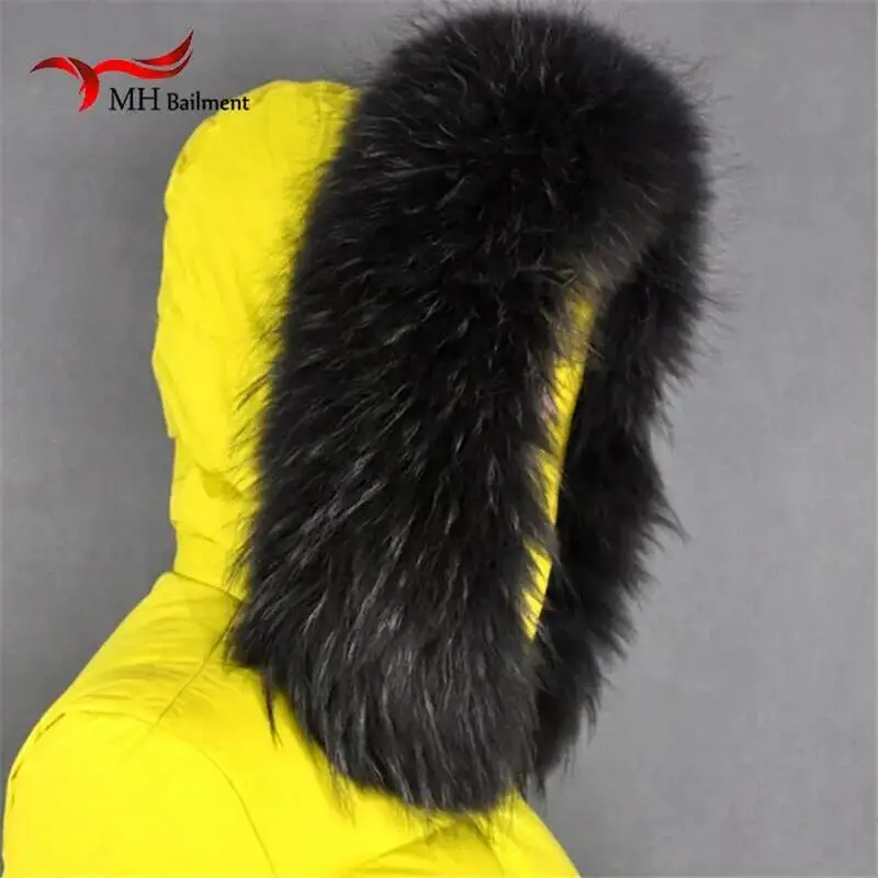 

100% Natural Raccoon Fur Collar Winter Parka Coat Luxury Warm Ladies Scarf Genuine Black Men Warm Real Fox Fur Shawl Women