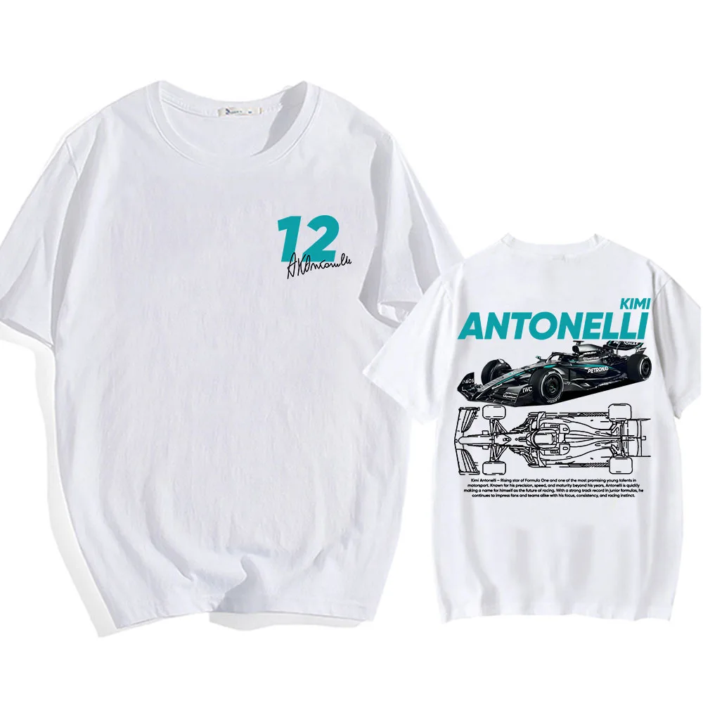 Camisetas Unissex de Algodão com Gola Redonda Kimi No.12 Antonelli para Pilotos de Corrida - Estampa Gráfica de Design Moderno para Homens e Mulheres 