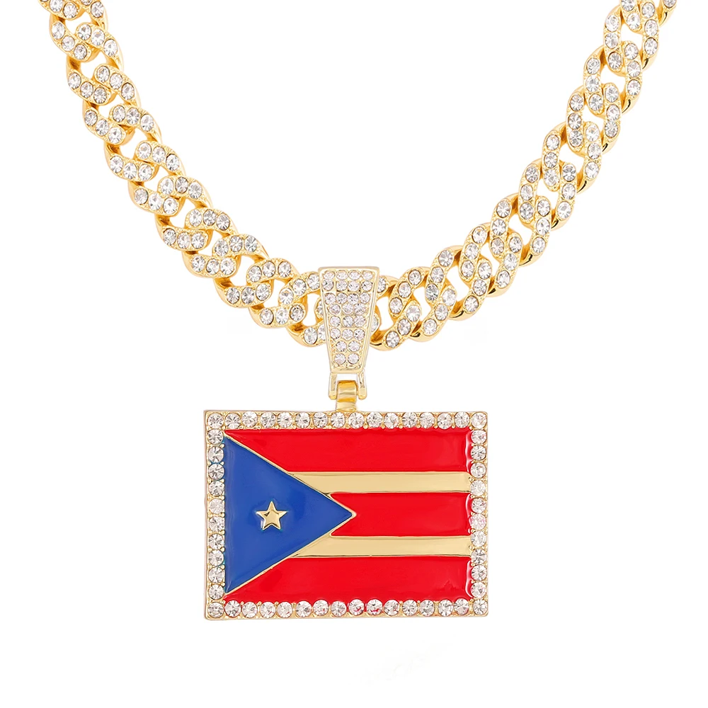 2022 New Heart Puerto Rico Map and Color Flag Pendant Necklace Gold Color/Silver Color PR Puerto Ricans Stainless Steel Jewelry