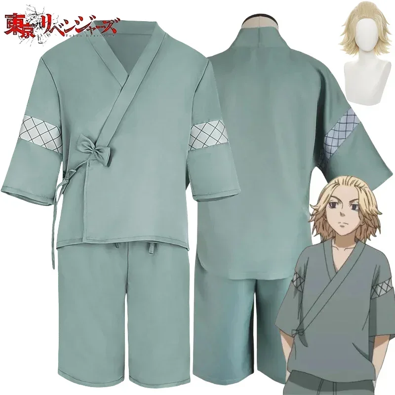 Mikey Cosplay Costume Anime Manjiro Sano Cosplay Wig Mikey Japanese Kimono Cardigan Yukata Bathrobe Men Women