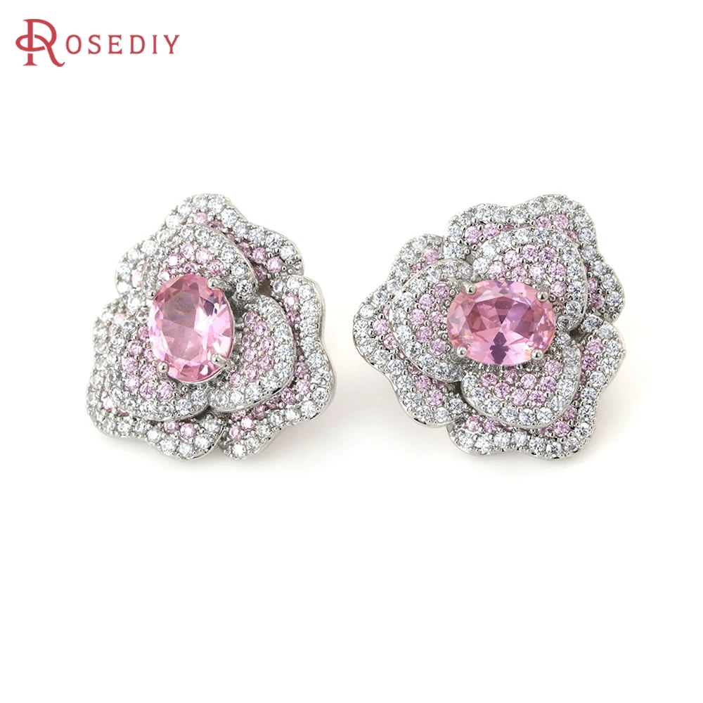 1 Piece 18K Gold Color Brass Zircon Spacer Beads Rose Flower Connect Charms Pendants High Quality Jewelry Making Supplies