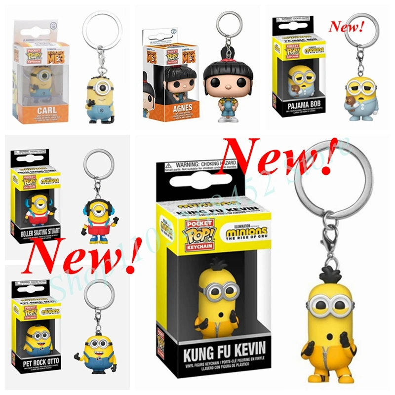 Funko Keychain Minions Series Carl Agnes Roller Skating Stuart Pet Rock Otto Kung Fu Kevin Pajama Bob Action Figure Model Toys