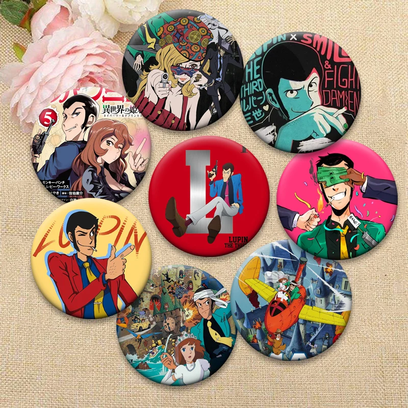 Rupan Sansei,Mine Fujiko,Lupin The Tercera broches de dibujos animados Anime Lupin III insignia redonda creativa solapa Pins bolsa accesorios regalos
