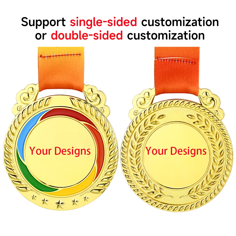 Blank Medals Ear of Wheat Medal with Color Ribbon 65mm Gold Silver Bronze Award Generic Medal Print For Free On The Blank 60g