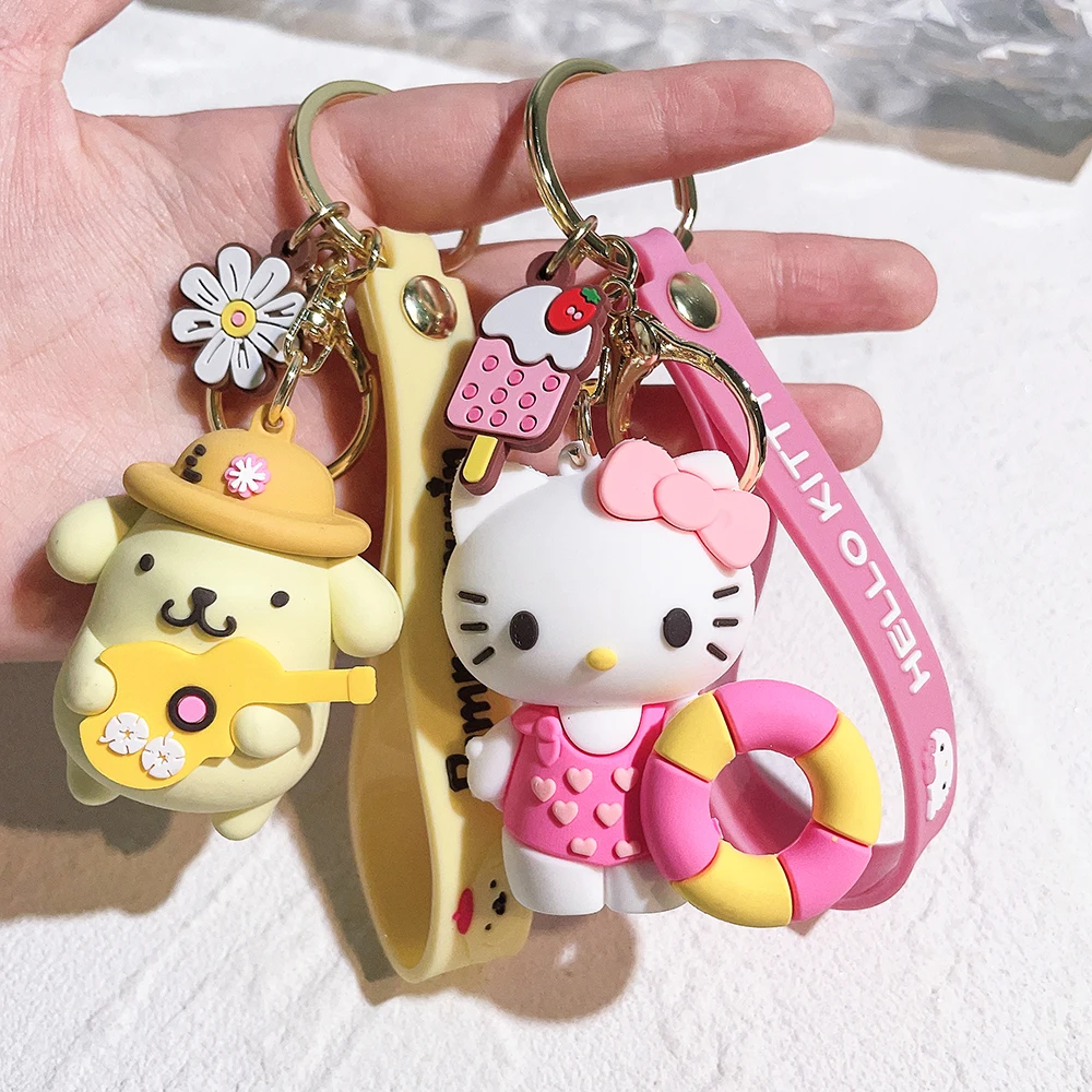 Anime Sanrio Hello Kitty Figures Keychain Kuromi My Melody Action Figural Model PVC Key Ring Cinnamoroll Figurine Birthday Gifts