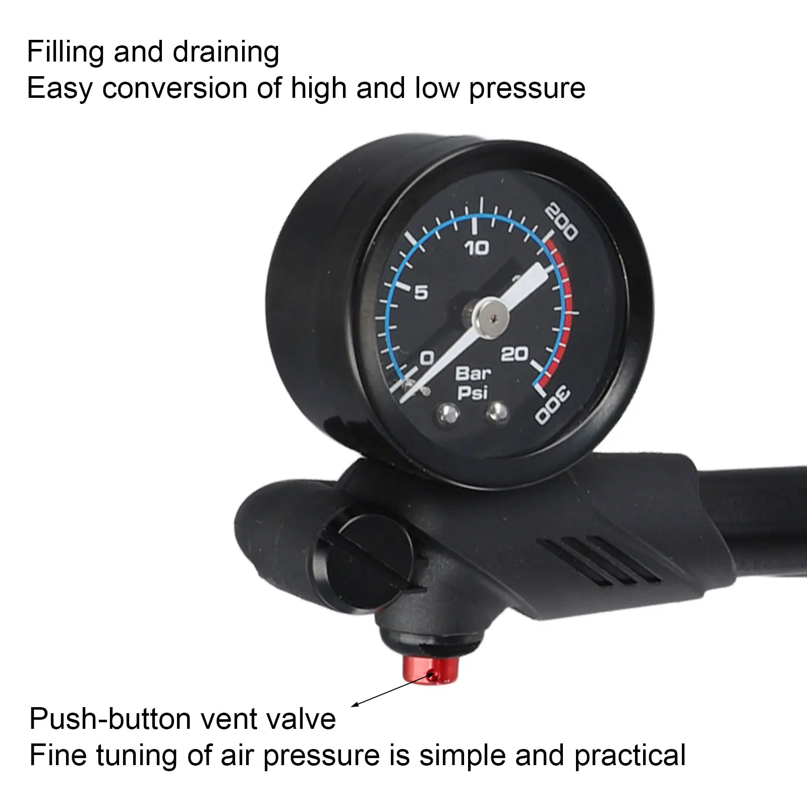 

300PSI Bike Air Pump High Pressure MTB Bike Shock Pump With Meter Front Fork Pump Aluminum Alloy For Front Fork Rear Suspension