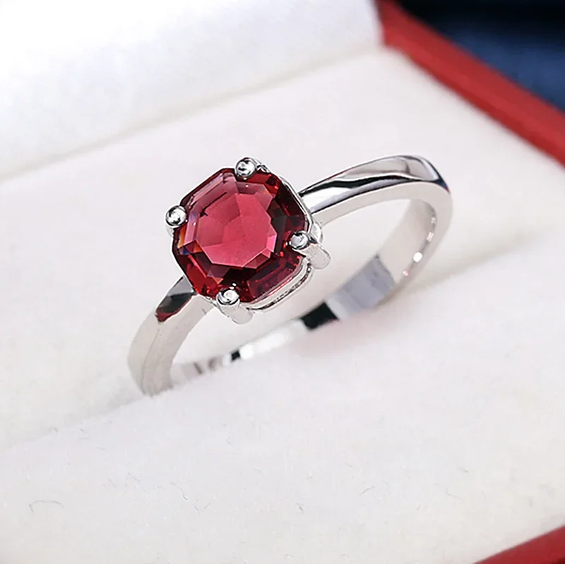 Women's Red Ruby Oval Egg Shape Gemstone Silver Wedding Ring
