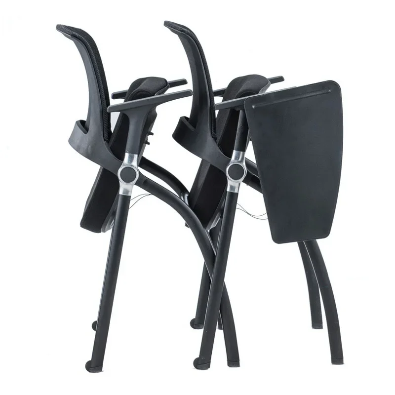

Integrated small table board and writing board black mesh folding conference and training chair