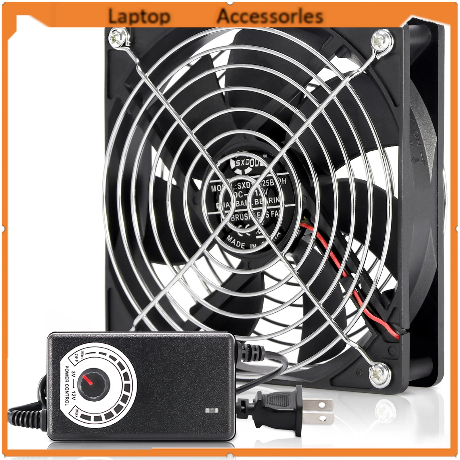 HJ 120mm Computer Fan with Speed Controller AC Plug Power Cord 110V 220V  to DC 3V - 12V 2A Exhaust Cooling Router Grow Tent Pla