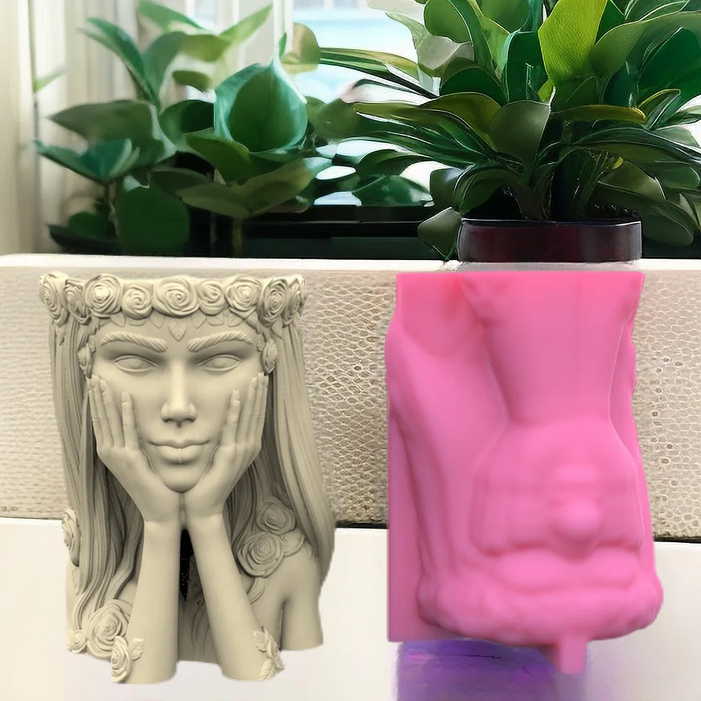 

C308 Beautiful Girl Vase Flower Pot Succulent Pen Holder DIY Making Resin Concrete Vase Cactus Silicone Mold Home Decor Tool