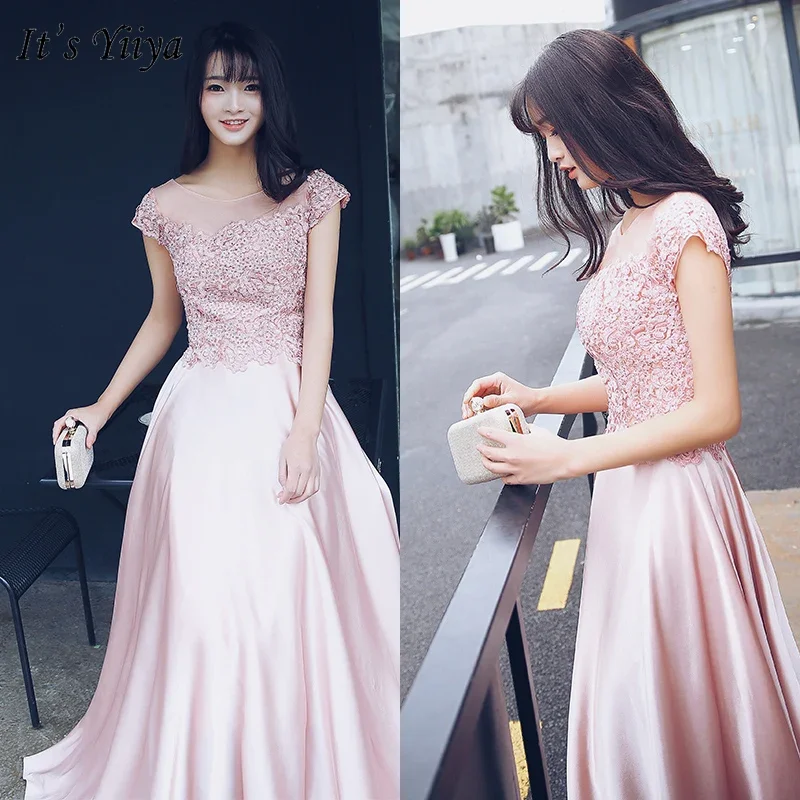 

Clearance size 12 Evening Dress Pink Beading O-neck Lace up A-line Floor Length Women Party Formal Gown robe de soiree LF158