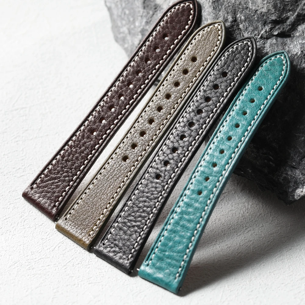 Soft head layer cowhide leather strap, 18 19 20 21 22MM quick release, blue green brown vintage leather strap, thin and soft