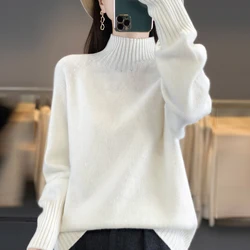 2024 Autumn/Winter New Fashionable Knitted Half High Neck Side Vertical Pattern Slimming Woolen Sweater