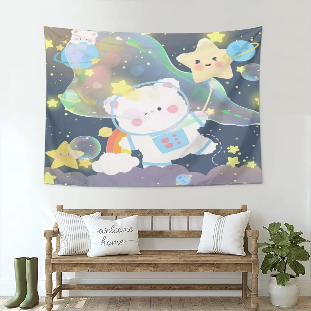 

Small Fresh Home Tapestry Cartoon Cute Little Rabbit Bedside Wall Hanging Cloth Kawaii Room Decor Dormitory Bedroom Decoration