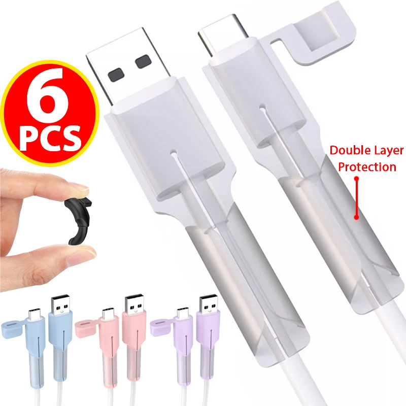 6/2/1PCS Cable Protector Soft Silicone Anti Break Wire Organizer Winder Saver Data Line Protective Covers for Micro USB Type C