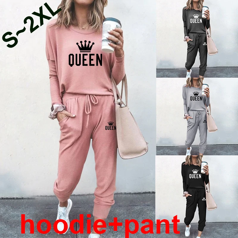 

New Women's Hatless Round Neck Long Sleeve Sweater Top Long Pants Two Piece Set Women's Sportswear Jogging Set