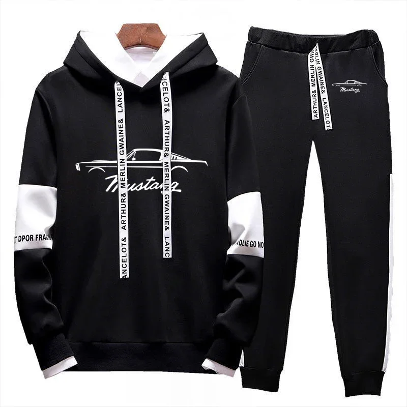 

Mustang Printed Men's Tracksuit Casual Sweatshirt + Jogging Pants Outfit Hoodie Sets Pullover Hoody Fashion Streetwear Clothes