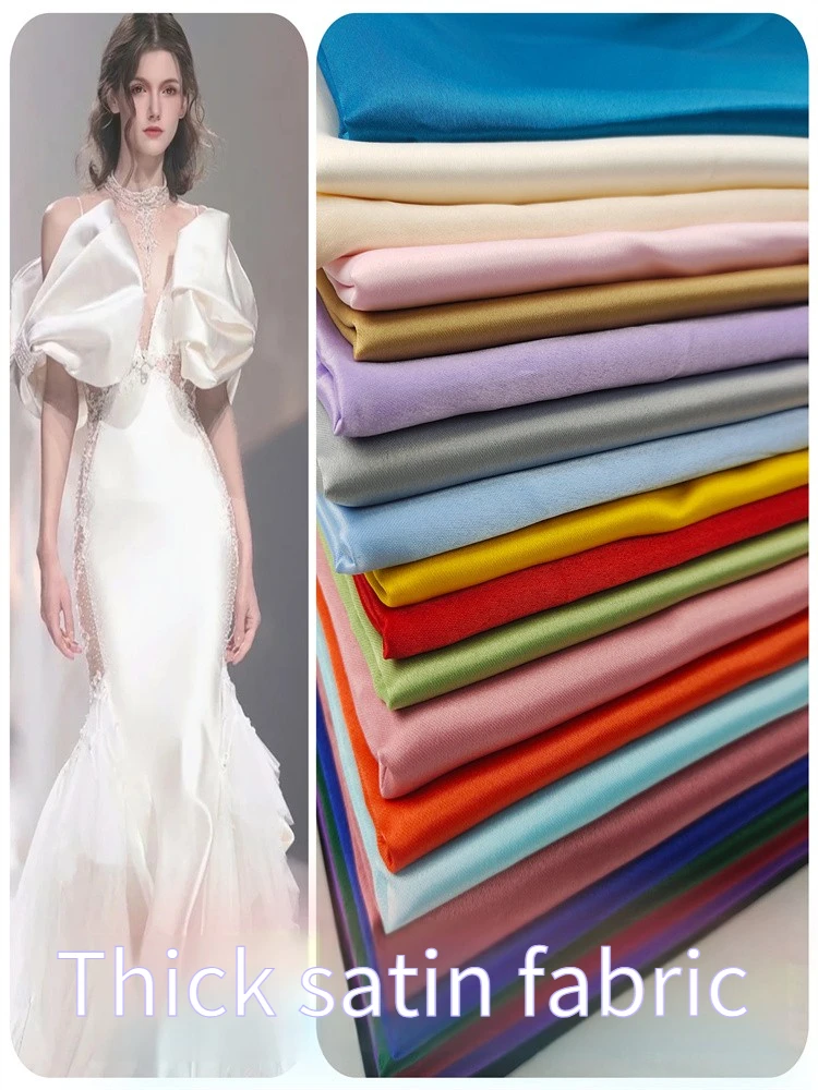 

Thickend Matte Satin Fabric Per Meter for Wedding Dress Gown Suit Skirt Tops Diy Sewing Comfortable Smooth Cloth Plain White Red