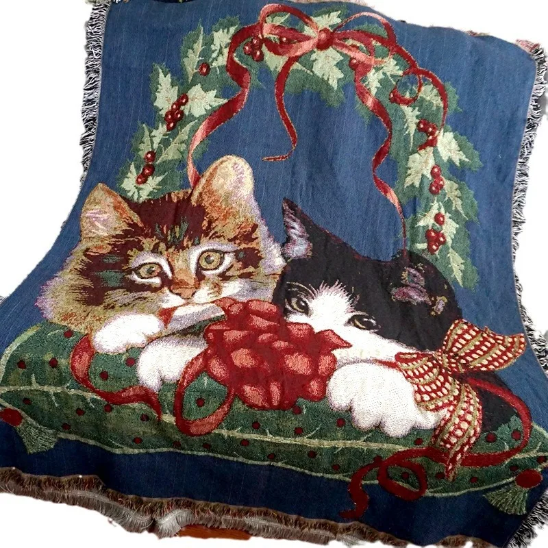 Bohemian Tapestry Bedspread Cats Dog Woven Blanket Boho Throw Blanket with Fringe Sofa Cover Carpet Bed Sofa Cloth Home Decor