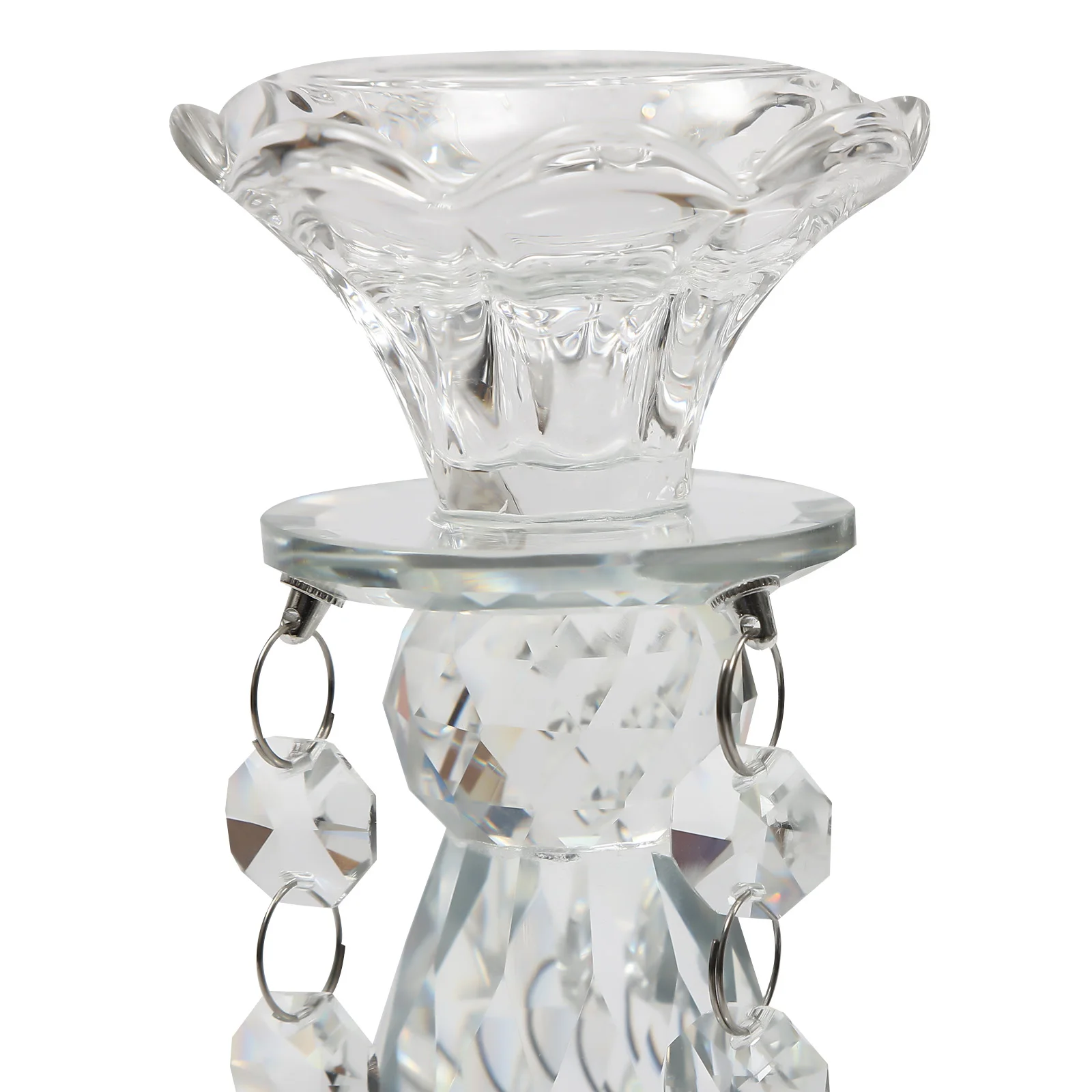 Modern Clear Glass and Artificial Crystal Candle Holder, Romantic Flower Branch Design, Freestanding Tabletop Decoration for