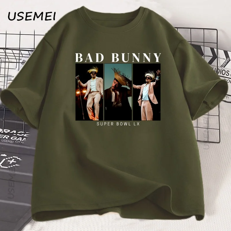 Bad Bunny Super Bowl Graphic Tee Shirts Short Sleeve Cotton T Shirt Man Woman Cotton New T-shirt Women Printed Street Wear