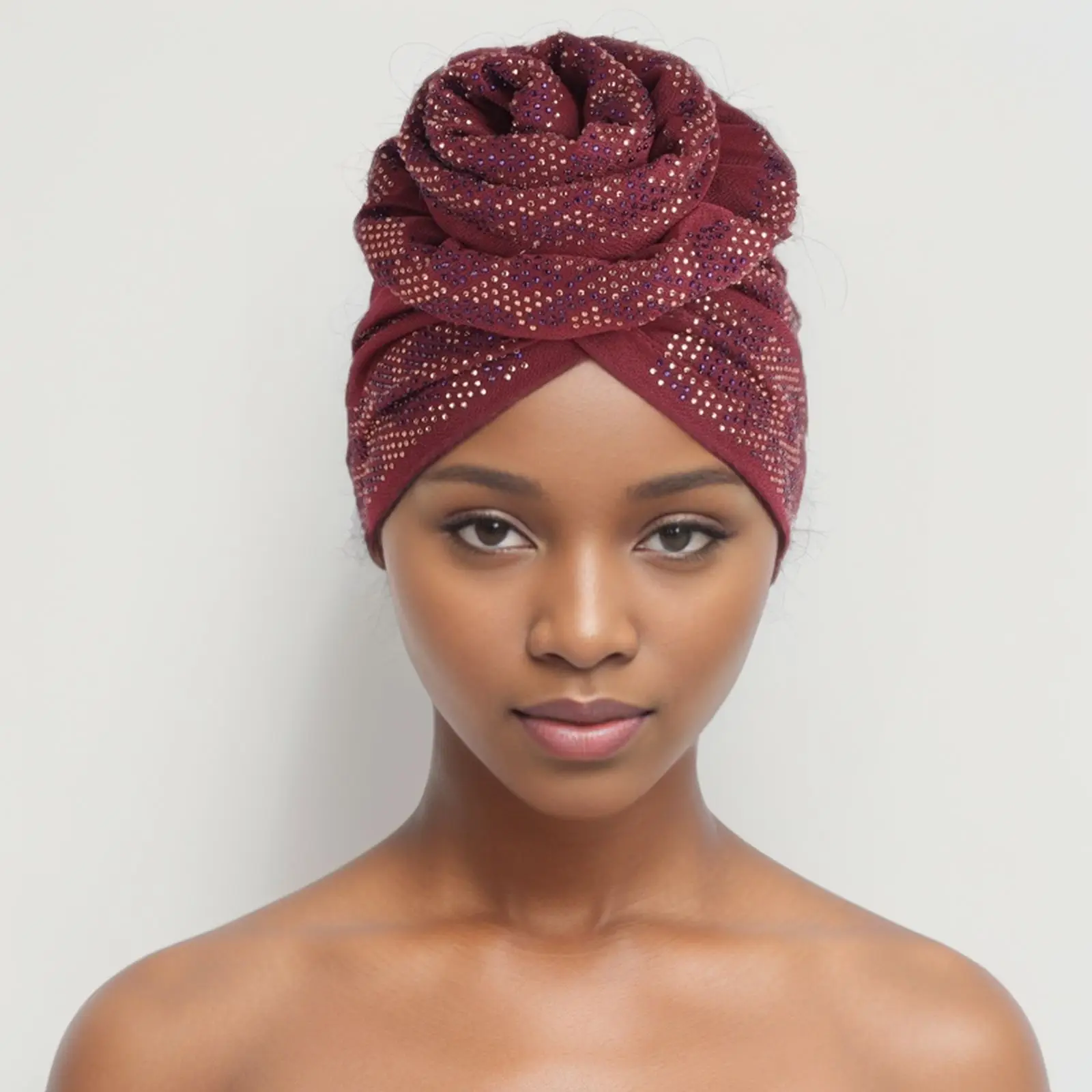 Full Diamonds Donut Turban Caps for Women African Indian Hat Elastic Female Head Wraps Headscarf Bonnet Hair Cover Accessories