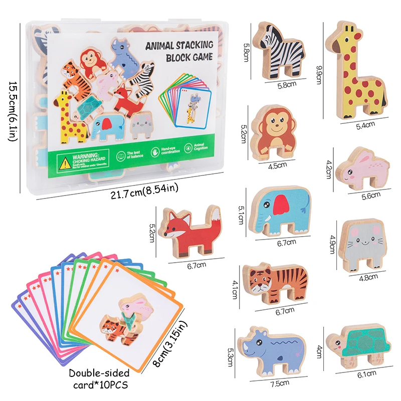 Wooden Animal Stacking Blocks Balance Game Montessori Early Learning Toys Kids Balance Sensory Training Fine Motor Training Toys view 6