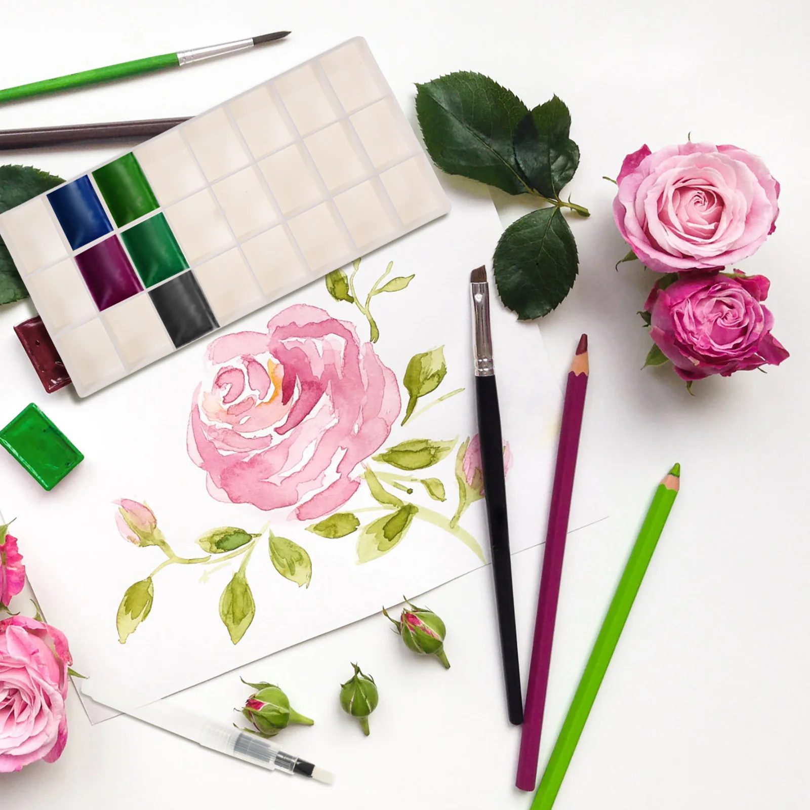 

24 Wells Paint Box Thick Plastic Airtight For Watercolors Acrylic Oil Gouache Moisturizing Lid Separate Grids Color Organizer