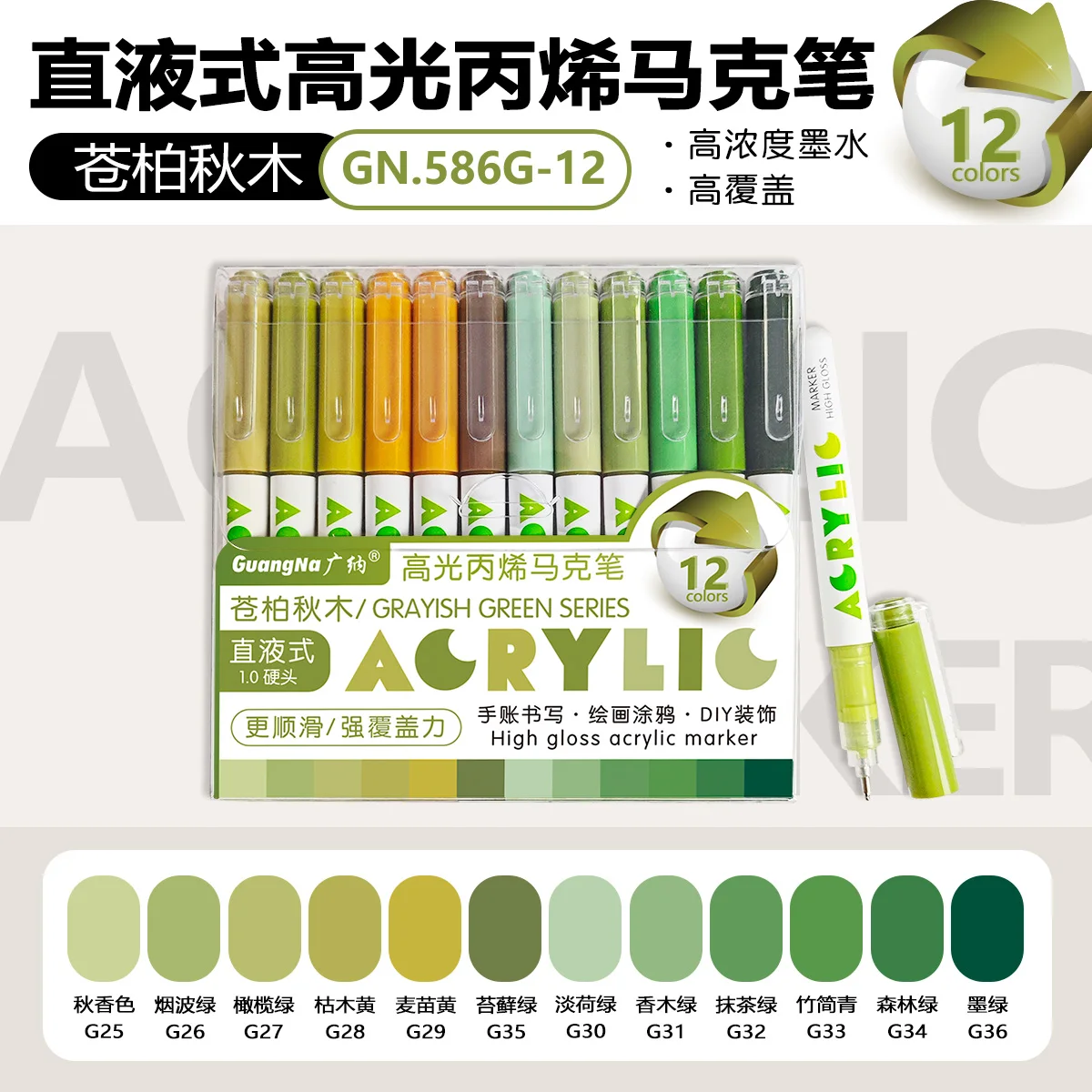 168/72/12 kleuren GuangNa hoogglans acryl markeerstiften, DIY hand getrokken, graffiti verf kunst pen set, perfect voor kunstenaar/studenten