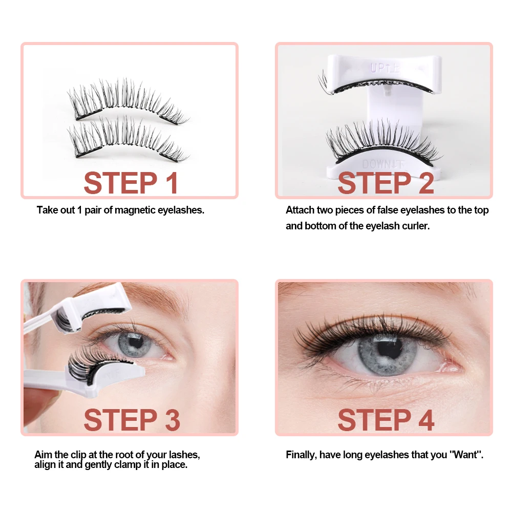 Lashine 1 Pair Magnetic Eyelashes Set Handmade Natural Curl False Eyelash with Tweezer Makeup Tools Magnetic Lashes for Sale