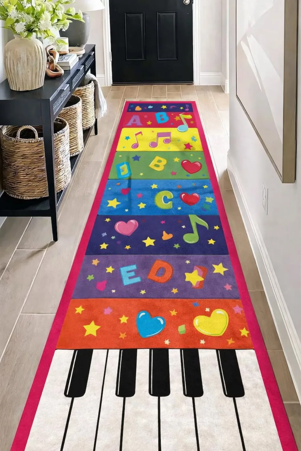 Kids ABC Piano Runner Rug, Musical Alphabet Play Rug, Colorful Educational Kids Carpet, Nursery Hallway Runner Aisle Mat