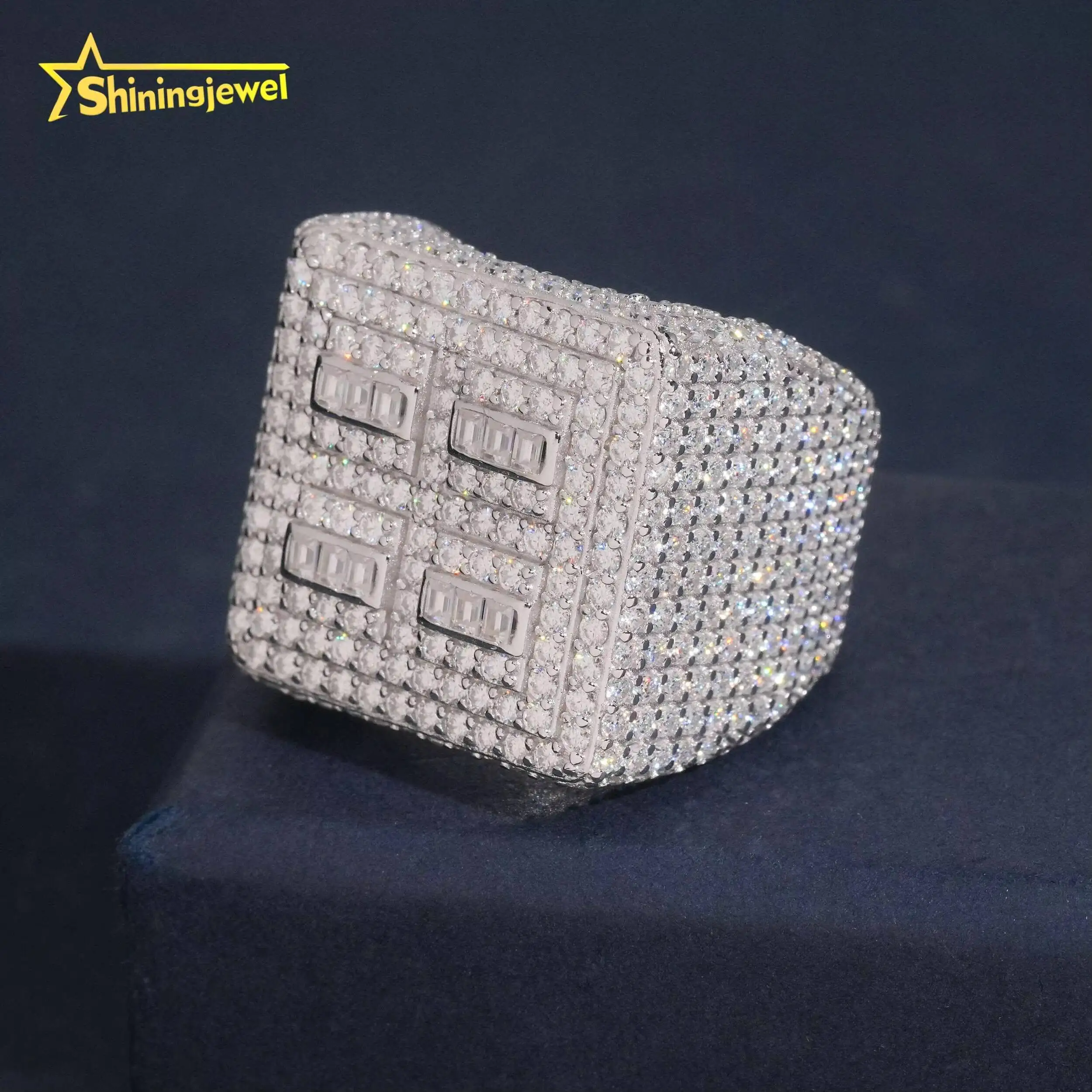 

Fully Iced Out Men Diamond Ring Fashion Hip Hop Ring Moissanite Gra Certified 925 Silver Cuban Ring for Men