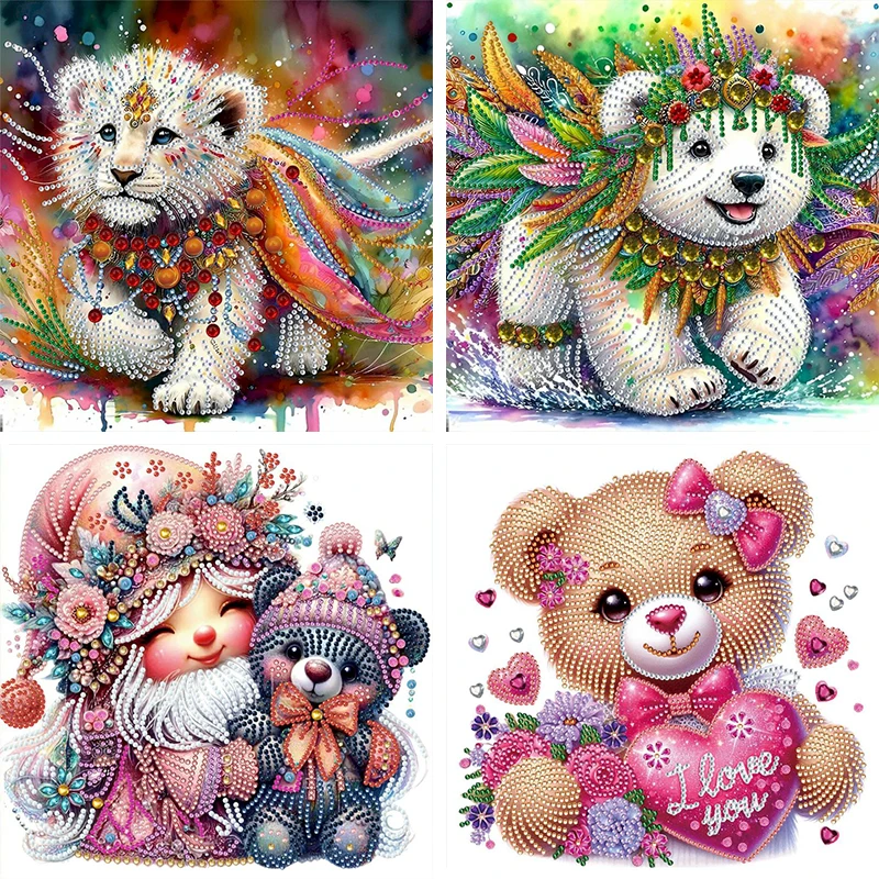 

GATYZTORY DIY Diamond Embroidery Cross Stitch Cute Bear Special Shape Round Diamond Painting Mosaic Animal Handicraft Home Decor