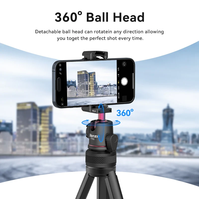 Ulanzi TT51 Aluminium Alloy Portable Tripod with 360 Rotation Ballhead Phone Clamp Lightweight Tripod for Phone Camera Vlog