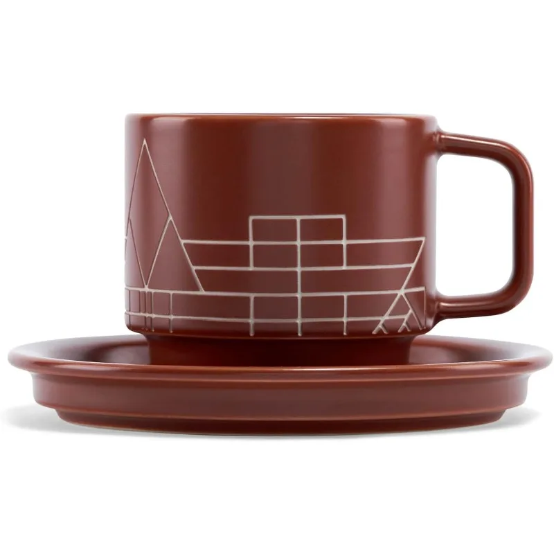 Terra Stoneware Teacup with Saucer, Frank Lloyd Wright, 8 oz. Stoneware Teacup for Steeping Pyramid Infusers