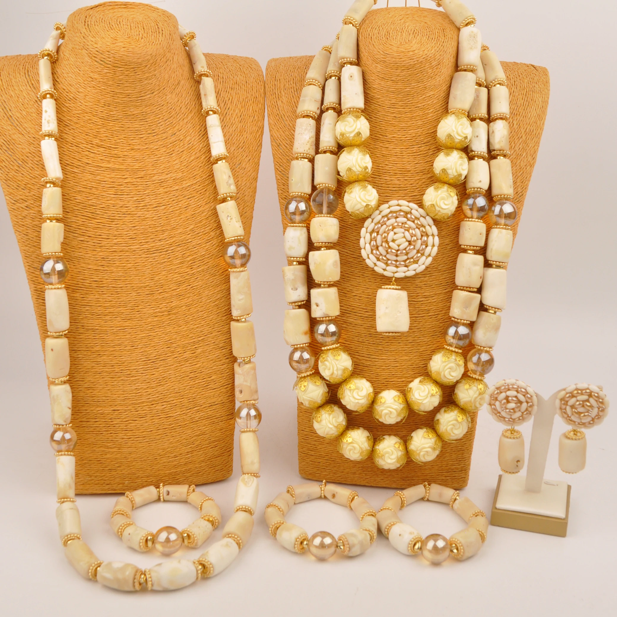 

White Natural Coral Necklace Nigerian Wedding African Beads Couple Jewelry Set