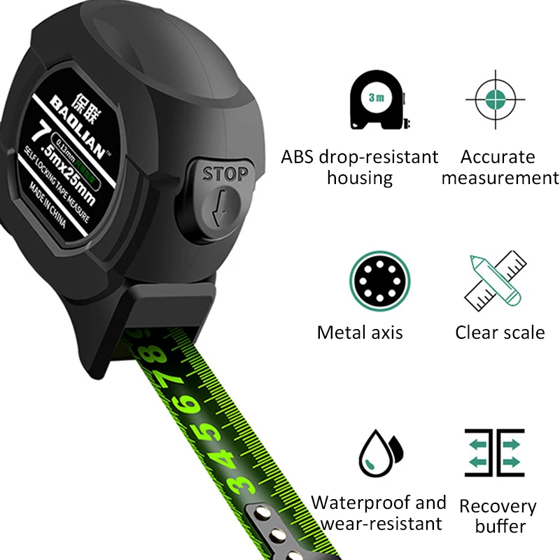 3/5/7.5/10M Self Locking Fluorescent Steel Tape Measure High Precision Metric Measuring Tape Wear-resistant Widened Meter Ruler