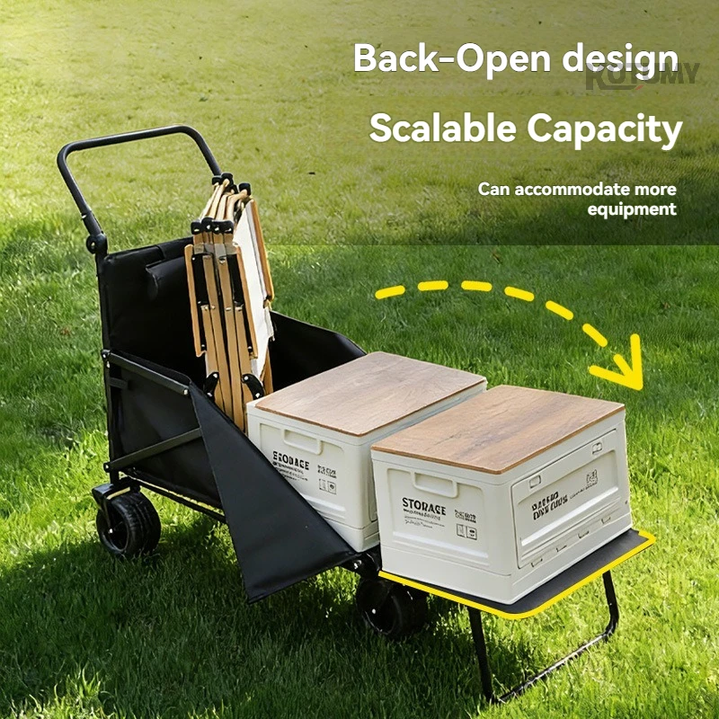 

Reclining Push Chair Outdoor Camping Cart with Tank Wheels Foldable Beach Trolley Portable Camp Trailer for Outdoor Use