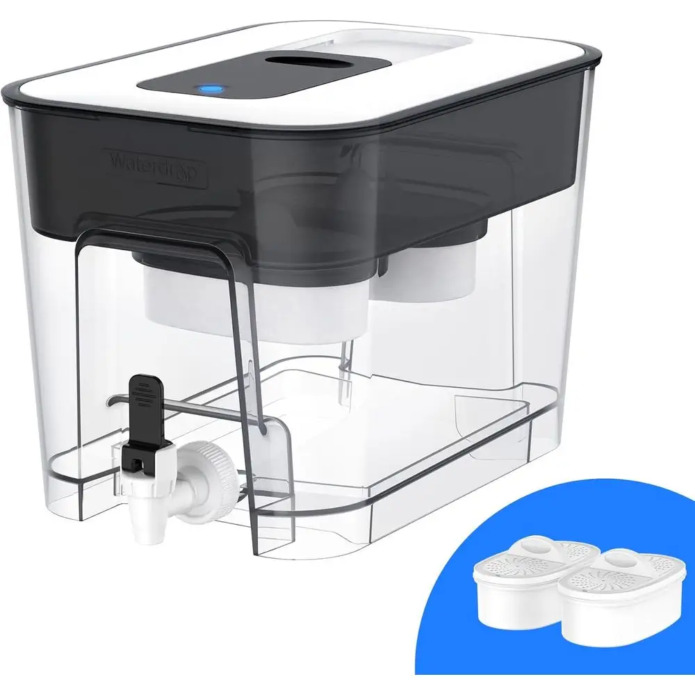 

40-Cup Water Filter Dispenser with 8X Filtration, 400-Gallon Lifespan, Reduces Chlorine & POA/POS, Black