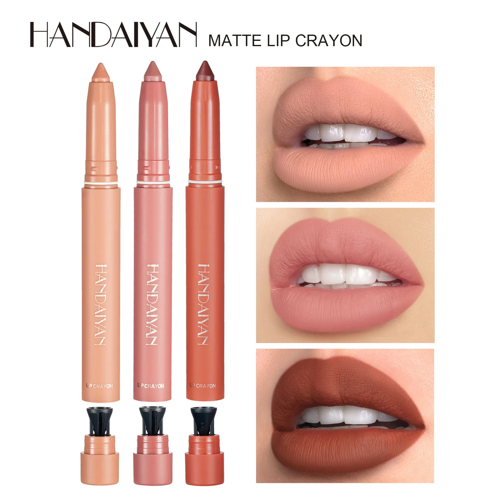 Handaiyan 12สี Lip Liner Matte Waterproof Velvet Nude ลิปสติกดินสอเซ็กซี่สีแดงสีน้ำตาล Pigments แต่งหน้ายาวนาน