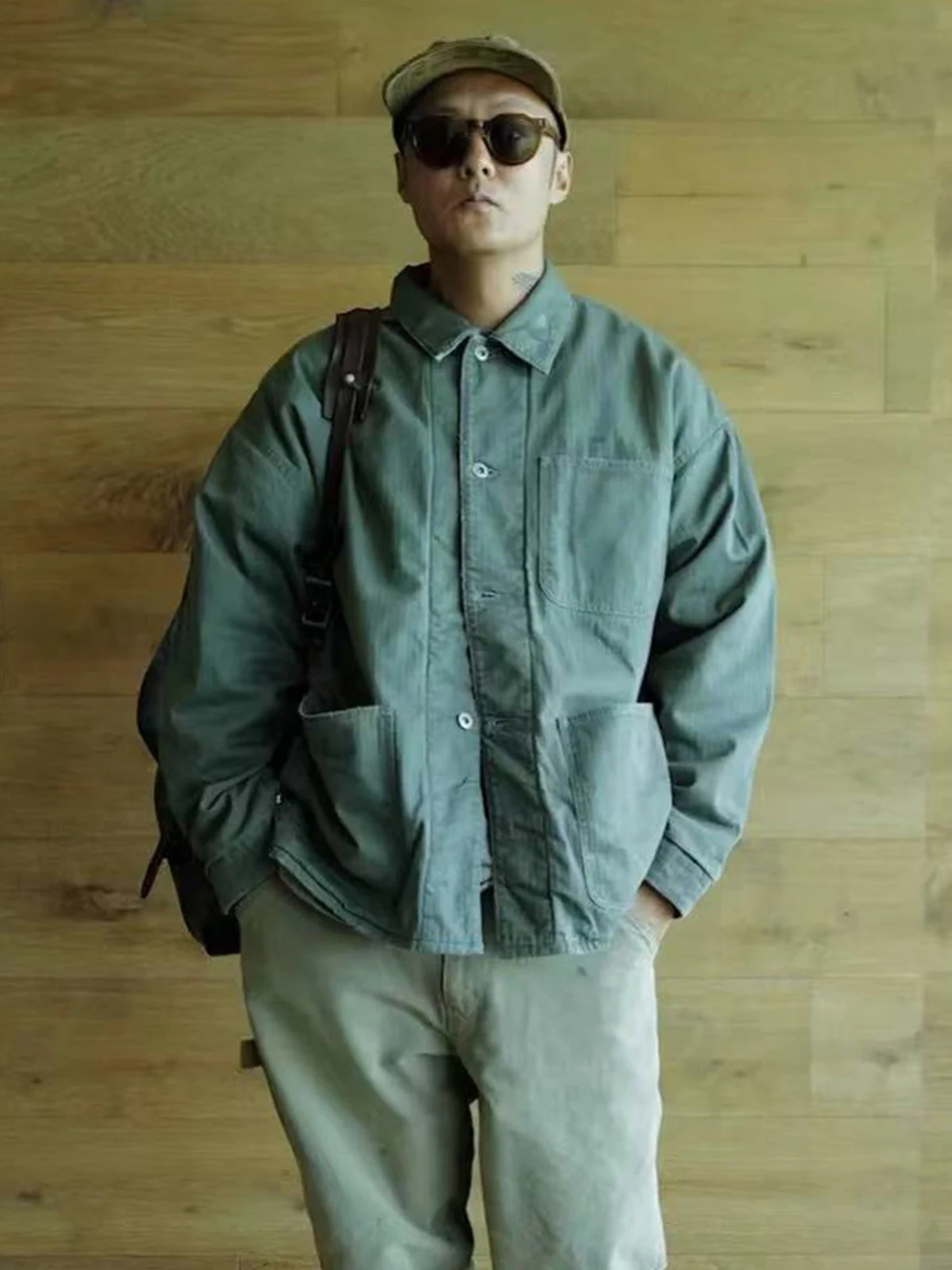 

MADN P47 UTILI JAE Мужская рабочая одежда Waed Jaet Daily Cotton Long Sve Свободный крой, устойчивый к деформации