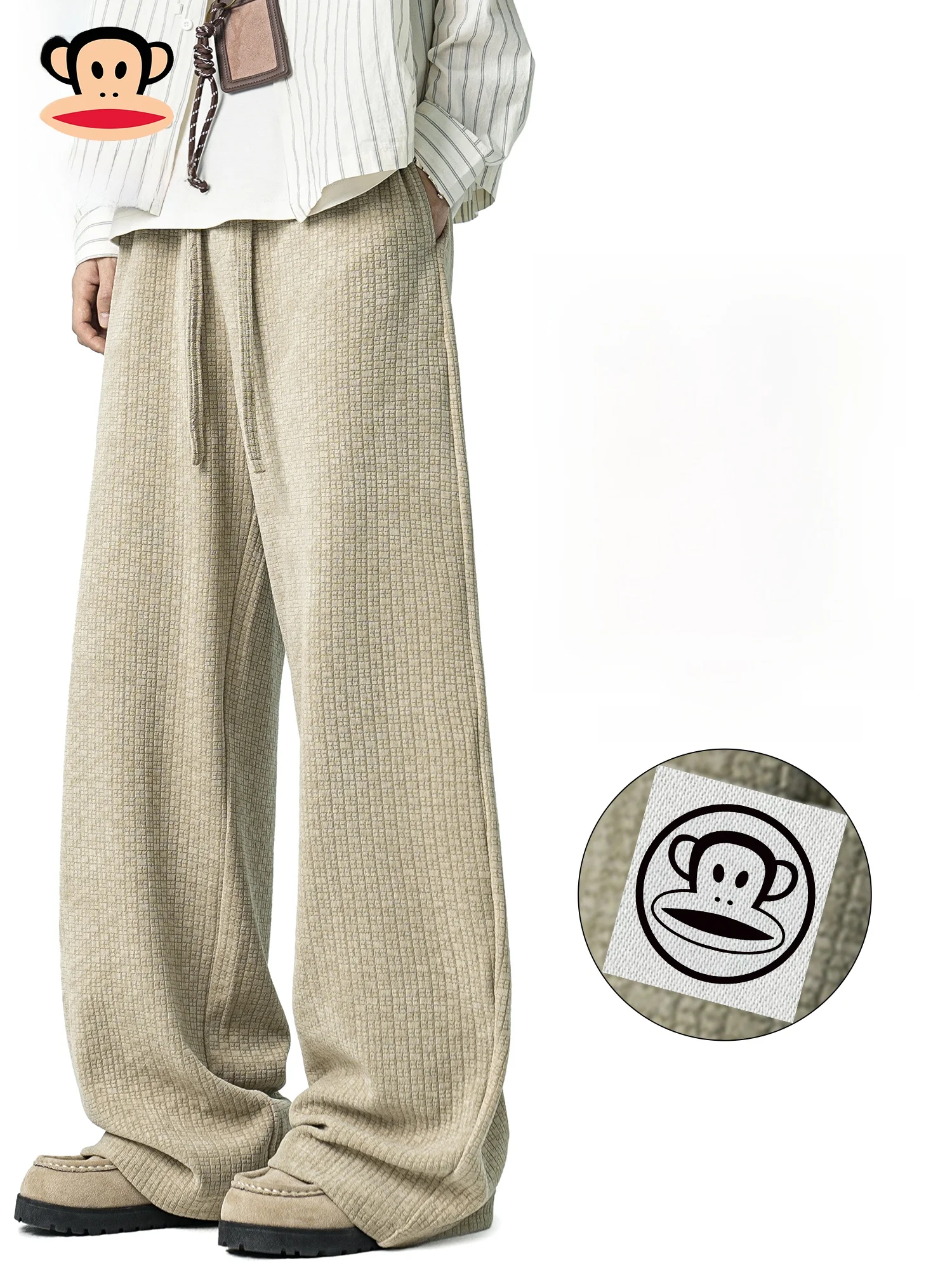 

PaulFrank Men's Casual Pants Spring American Drape Texture Loose Pure Color Straight Leg Wide Leg Pants Comfortable Fit